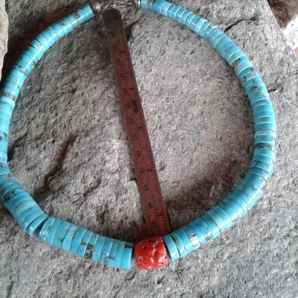 Sterling Silver Vintage TURQUOISE Heishe  NECKLACE - Picture 2 of 8